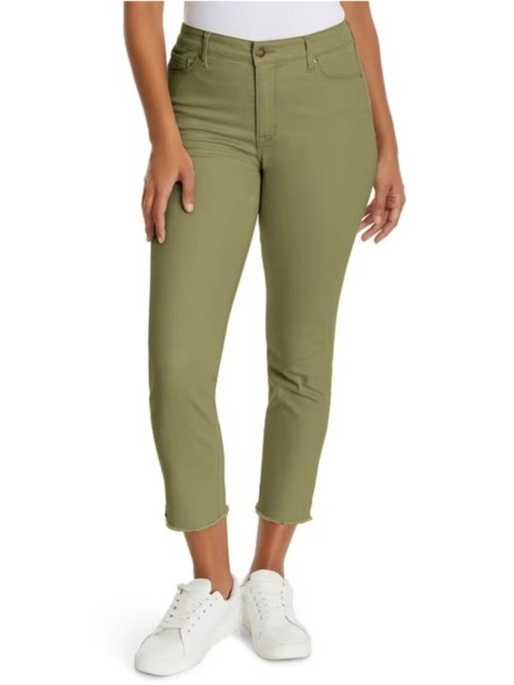 Nine West Women's Gramercy Slim Fit Cropped Stretch Denim Jean-Olive-Size 14-NWT